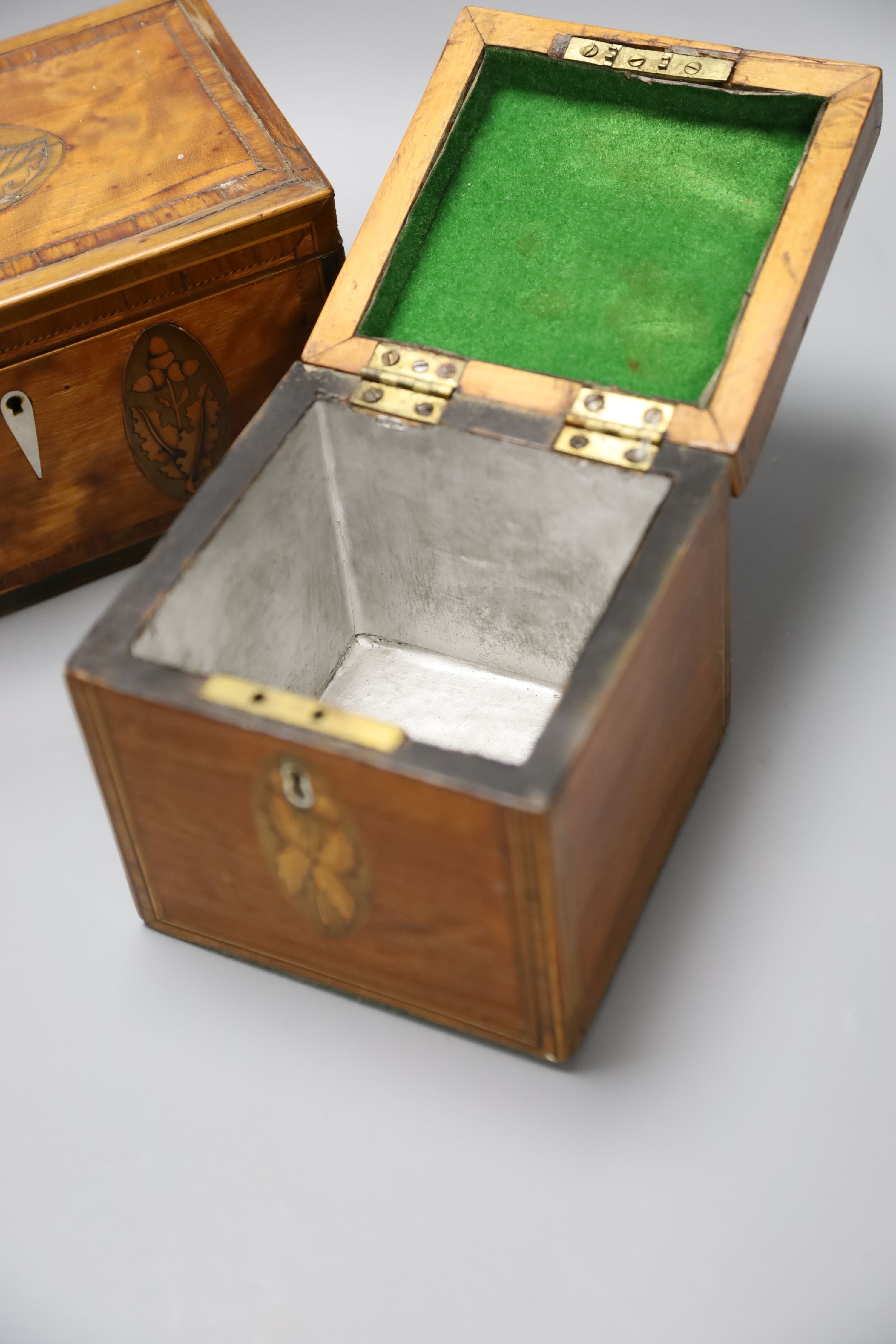 Two George III marquetry tea caddies, longest 20cm